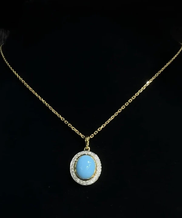 Turquoise & diamond pendant necklace 18k yellow gold - image 2