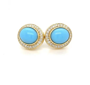 Turquoise & diamond Earrings 18k yellow gold