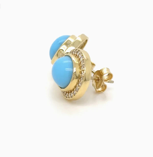 Turquoise & diamond Earrings 18k yellow gold - image 2