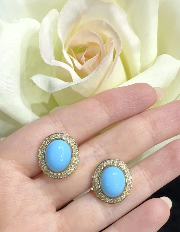 Turquoise & diamond Earrings 18k yellow gold - image 4