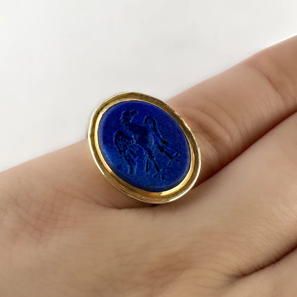 Lapis Griffin Intaglio Signet Ring - Saddingtons Jewellery Stand 375 - image 1