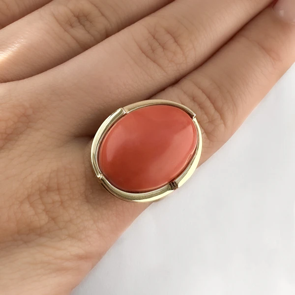 Large Coral Cabochon Statement Ring - Saddingtons Jewellery Stand 375 - image 3
