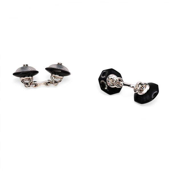 Modern Diamond Rock Crystal Black Onyx and White Gold Cufflinks - image 4