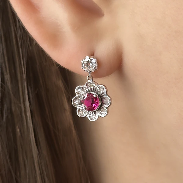 Ruby & Diamond Flower Earrings - Saddingtons Jewellery Stand 375 - image 2