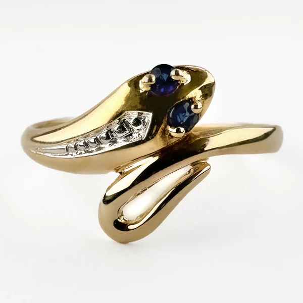 Sapphire Eyes Gold Snake Ring - Saddingtons Jewellery Stand 375 - image 2