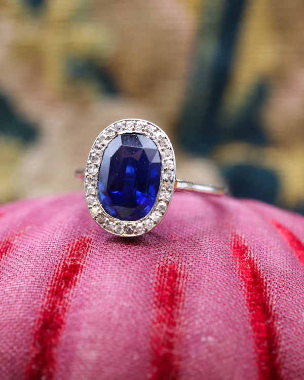 18ct Yellow Gold & Platinum 3.5ct Natural Sapphire & Diamond Cluster Ring Circa 1910/1920 - image 3