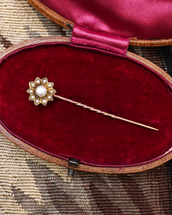 Downstairs at Grays: Pearl and Gold  Floral Pin Circa 1880 - image 1