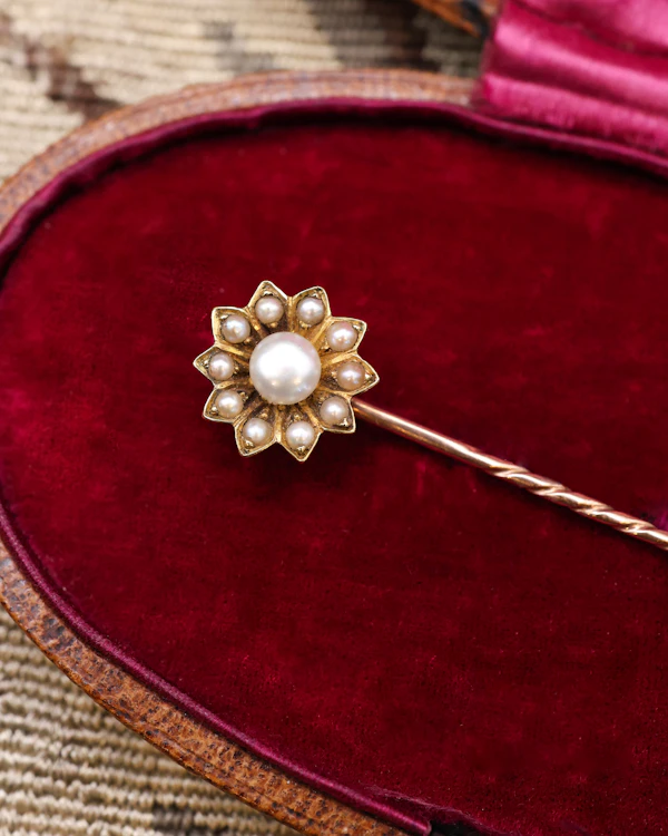 Downstairs at Grays: Pearl and Gold  Floral Pin Circa 1880 - image 2