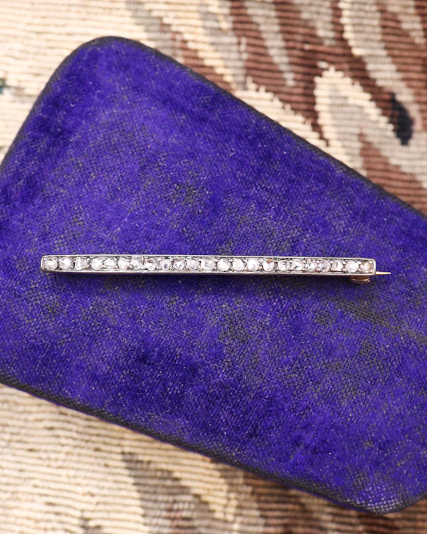 High Carat Yellow Gold and Silver Diamond Bar Brooch, English circa 1900 - image 2