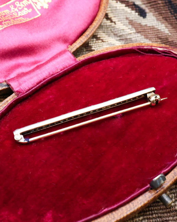 High Carat Yellow Gold and Silver Diamond Bar Brooch, English circa 1900 - image 3