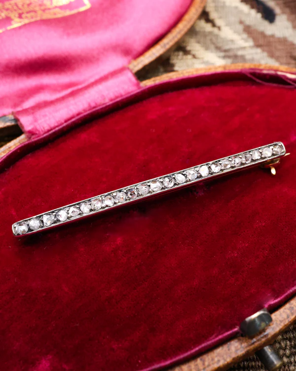 High Carat Yellow Gold and Silver Diamond Bar Brooch, English circa 1900 - image 1