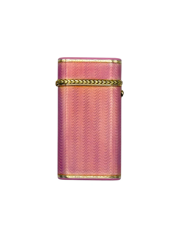 Faberge pink guilloche enamel gold and silver cigarette case, St Petersburg, c.1910. - image 2