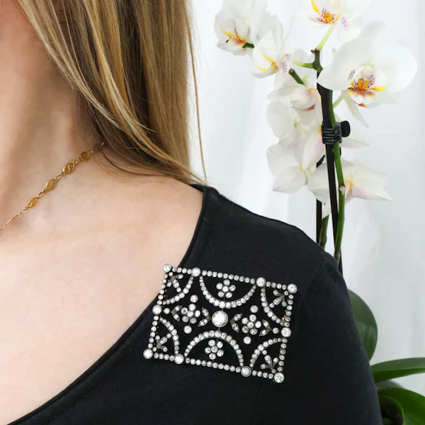 Antique Diamond and Silver Upon Gold Buckle Brooch, Circa 1890 - image 2