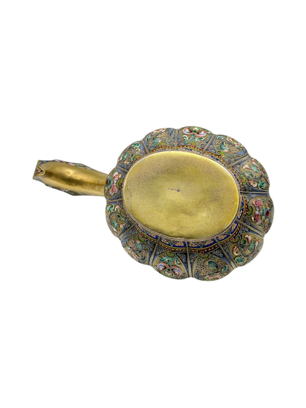 Large Russian sliver gilt cloisonné and shaded enamel kovsh, Moscow, c.1910 by 11th Artel. - image 9