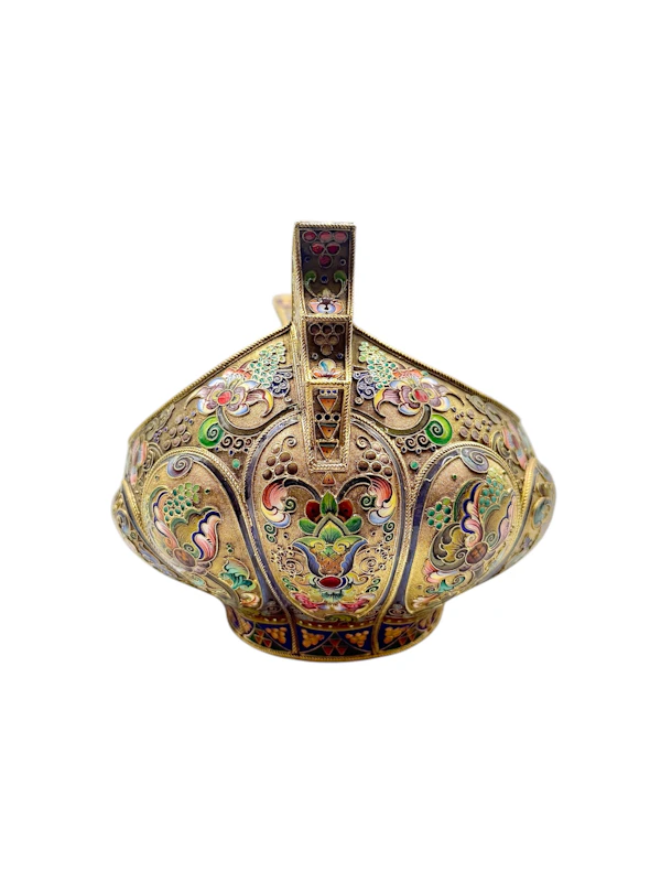 Large Russian sliver gilt cloisonné and shaded enamel kovsh, Moscow, c.1910 by 11th Artel. - image 7