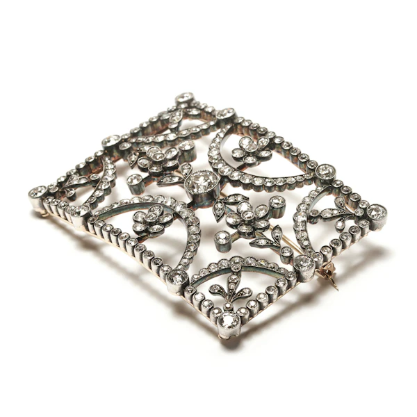 Antique Diamond and Silver Upon Gold Buckle Brooch, Circa 1890 - image 3