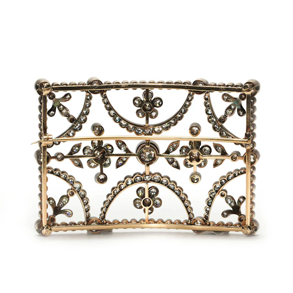 Antique Diamond and Silver Upon Gold Buckle Brooch, Circa 1890 - image 5