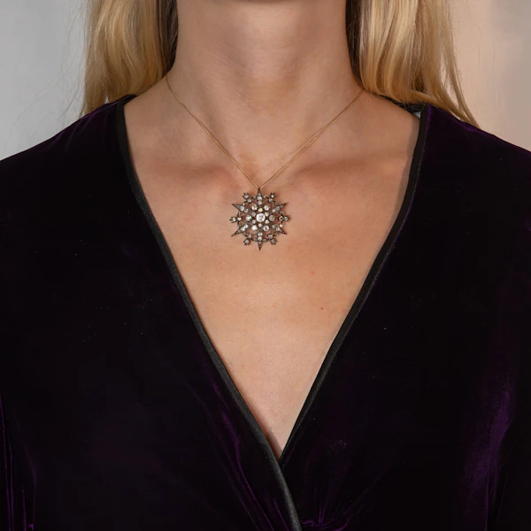 Victorian Silver-Topped Gold Diamond Starburst Cluster Brooch Spectrum Antiques - image 3