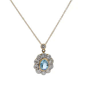 18ct Aquamarine and Diamond Cluster Pendant Spectrum Antiques