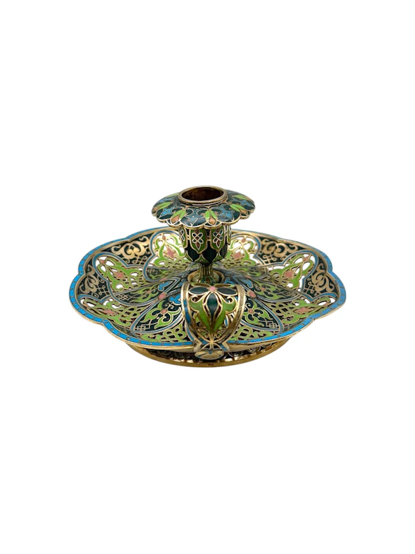 19th century French silver gilt and champleve enamel candlestick holder. - image 2