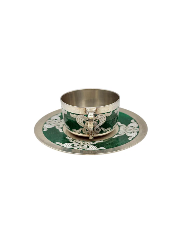 Art Nouveau Norwegian silver and guilloche enamel cup and saucer by Marius Hammer, c.1900. - image 4