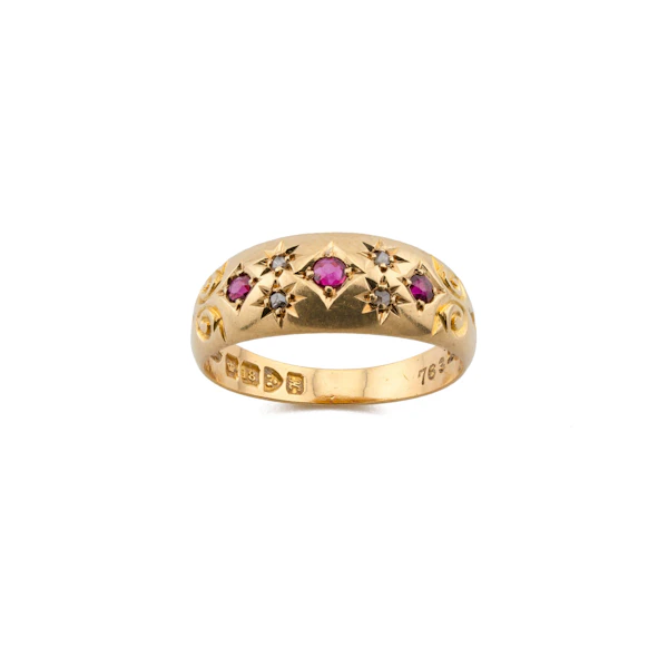 18ct Gold Ruby and Star-Set Diamond Gypsy Ring Spectrum Antiques - image 1