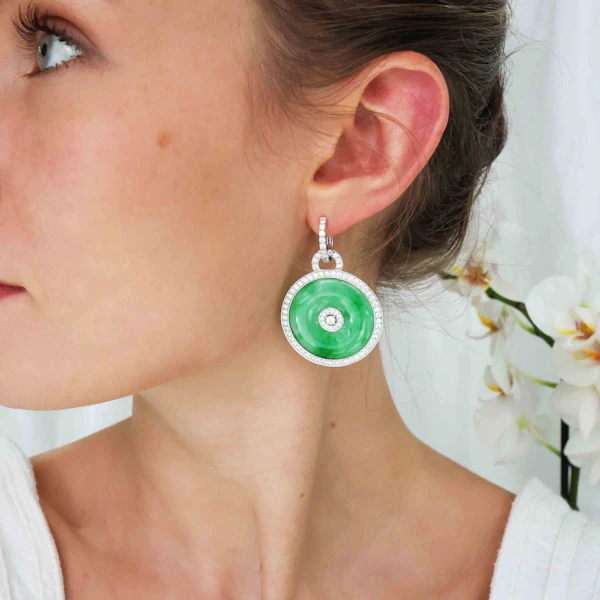 Jade And Diamond Drop Earrings, 4.50ct - image 4