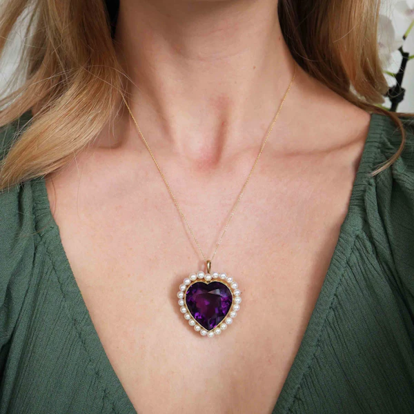 Vintage Amethyst, Cultured Pearl And Gold Heart Brooch Pendant, Circa 1970 - image 6