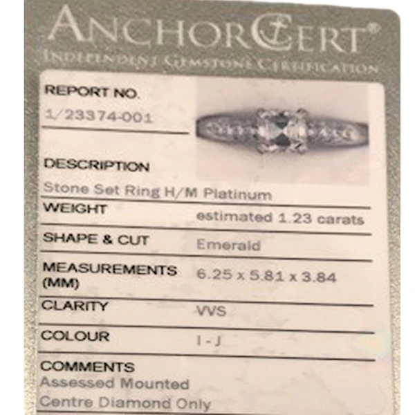 Emerald Cut Diamond and Platinum Ring With Pavé Set Shoulders, 1.23ct - image 6