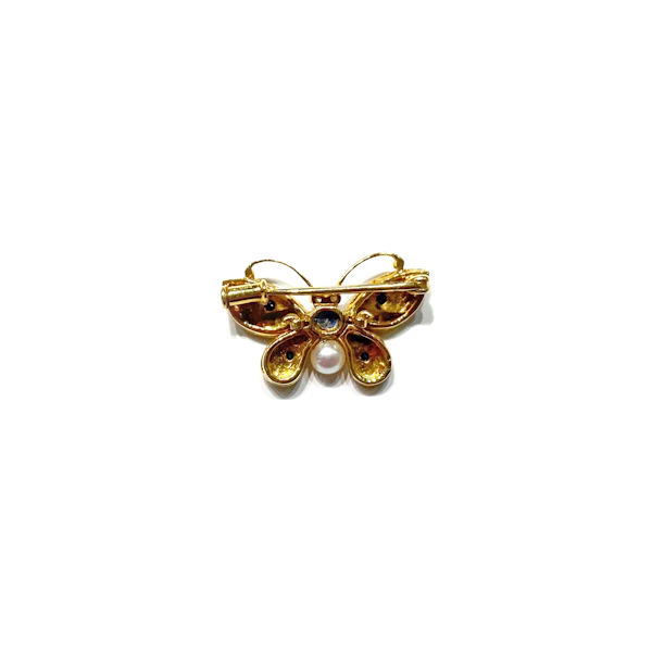 Enamel Sapphire Diamond Pearl and Gold Butterfly Brooch - image 7