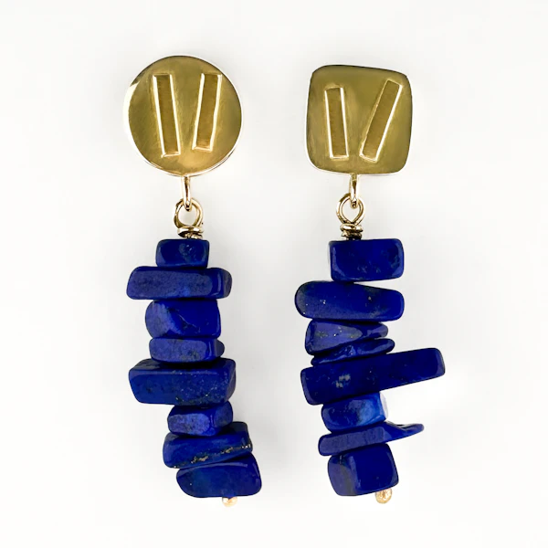 Modernist Lapis Lazuli Drop Earrings - Saddingtons Jewellery Stand 375 - image 2