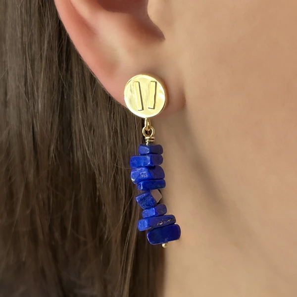 Modernist Lapis Lazuli Drop Earrings - Saddingtons Jewellery Stand 375 - image 1