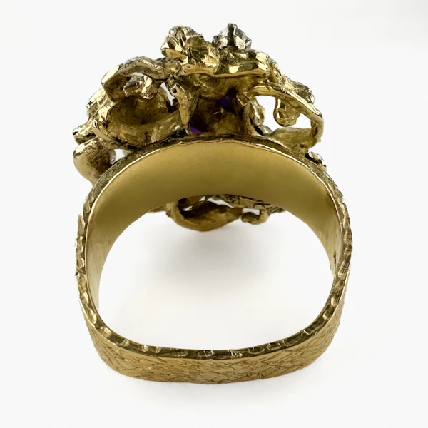 Vintage Brutalist Gold Amethyst & Diamond Sculptural Ring - Saddingtons Jewellery Stand 375 - image 4