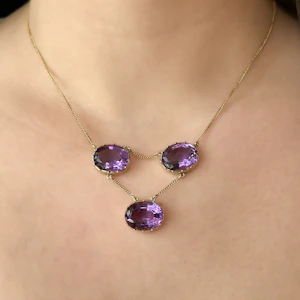 Antique Amethyst Trilogy Drop Necklace - Saddingtons Jewellery Stand 375