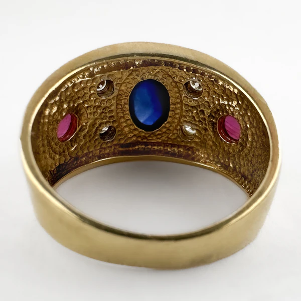 Etruscan Cabochon Ruby & Sapphire Ring - Saddingtons Jewellery Stand 375 - image 3