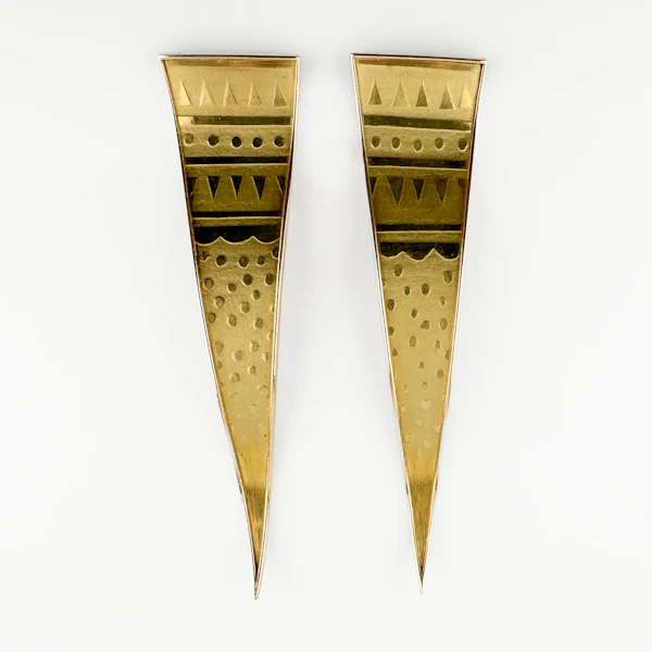 1980’s Abstract Gold Tapered Drop Earrings - Saddingtons Jewellery Stand 375 - image 2