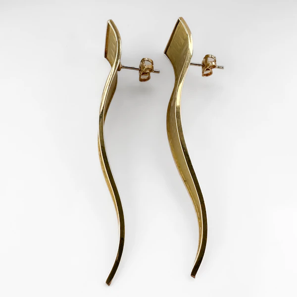 1980’s Abstract Gold Tapered Drop Earrings - Saddingtons Jewellery Stand 375 - image 4