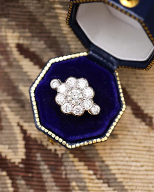 Downstairs at Grays: 18ct White Gold 1.45 ct (French Control marks), Diamond Daisy Cluster Ring Circa 1930
