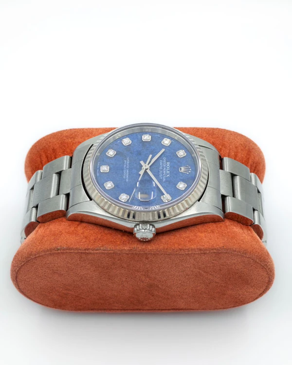 2002 Rolex Datejust 16234 Sodalite Stone Diamond Dot Dial White Gold Fluted - Rare Collector Piece Oyster Bracelet - image 6