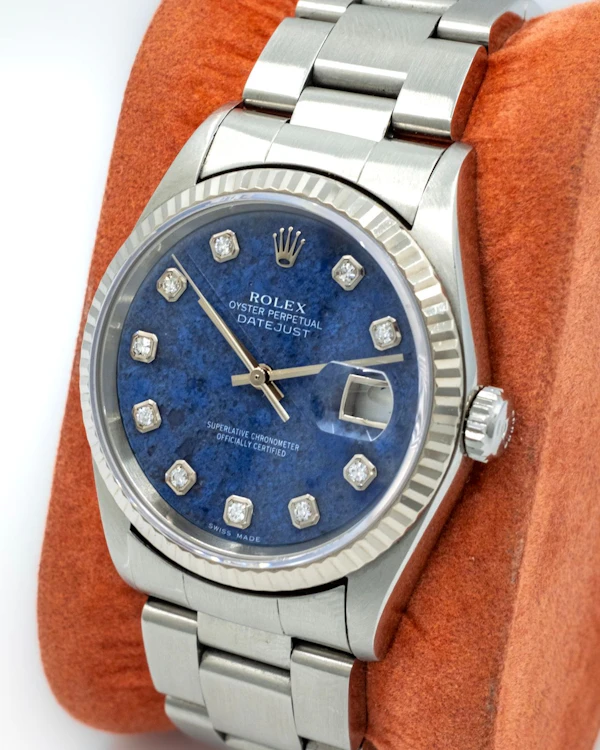 2002 Rolex Datejust 16234 Sodalite Stone Diamond Dot Dial White Gold Fluted - Rare Collector Piece Oyster Bracelet - image 5