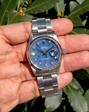 2002 Rolex Datejust 16234 Sodalite Stone Diamond Dot Dial White Gold Fluted - Rare Collector Piece Oyster Bracelet