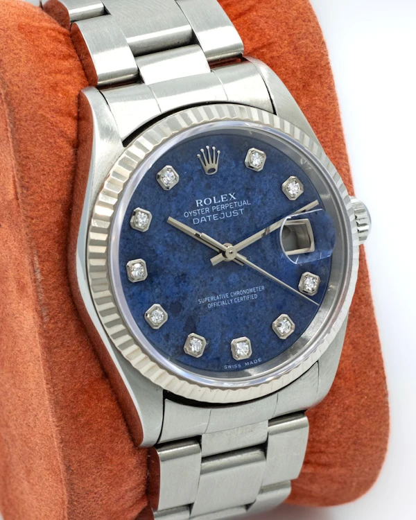 2002 Rolex Datejust 16234 Sodalite Stone Diamond Dot Dial White Gold Fluted - Rare Collector Piece Oyster Bracelet - image 4