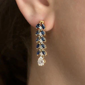 Vintage Sapphire & Diamond Foliate Drop Earrings - Saddingtons Jewellery Stand 375