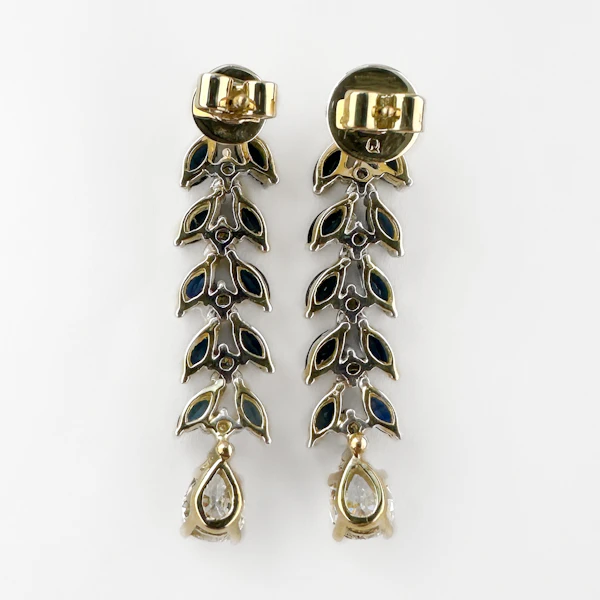 Vintage Sapphire & Diamond Foliate Drop Earrings - Saddingtons Jewellery Stand 375 - image 3