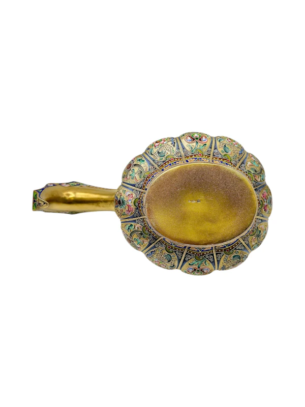 Large Russian sliver gilt cloisonné and shaded enamel kovsh, Moscow, c.1910 by 11th Artel. - image 5