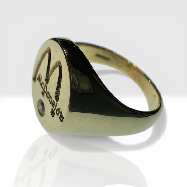 9K Gold Diamond "McDonalds" Signet Ring – London, 1993 - image 4