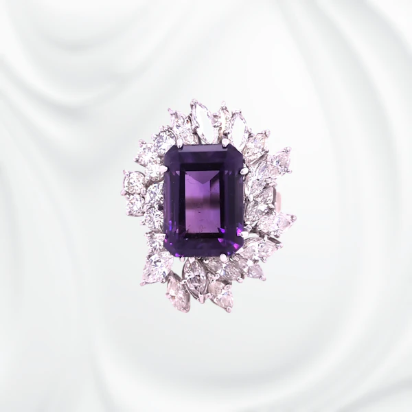 Amethyst and Diamond Cocktail Ring - image 1