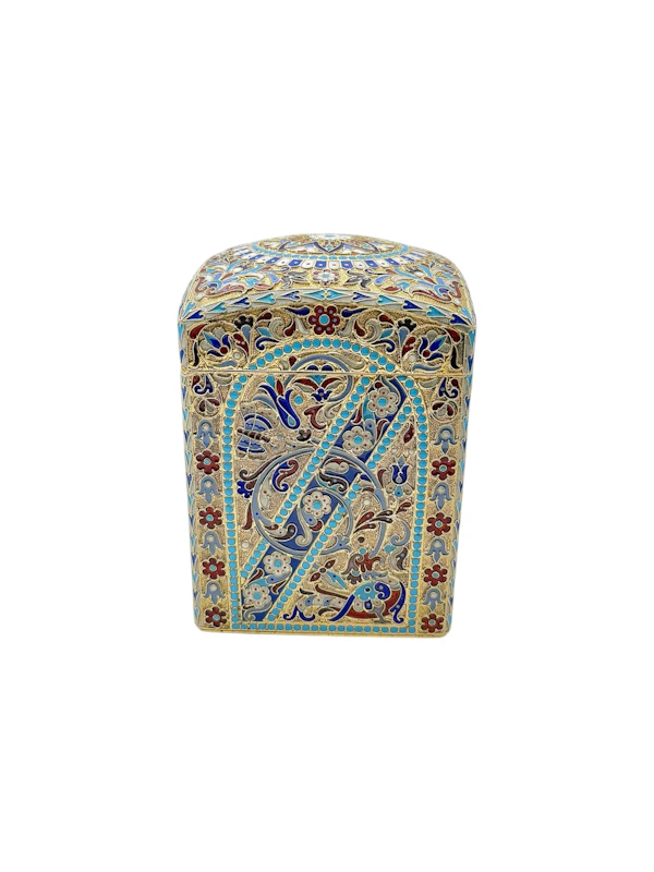 Russian silver gilt and cloisonné enamel tea caddy, Moscow, 1896 by Nikolai Alekseev. - image 6
