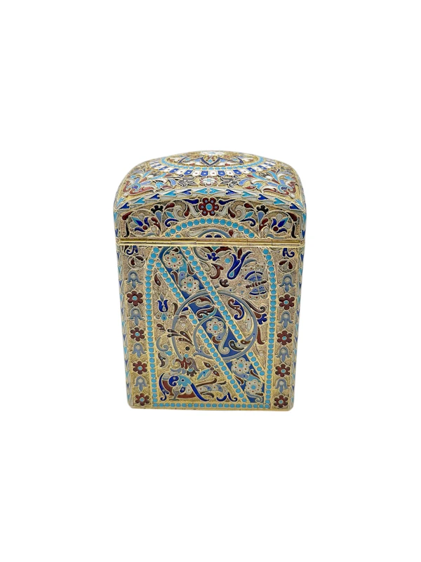 Russian silver gilt and cloisonné enamel tea caddy, Moscow, 1896 by Nikolai Alekseev. - image 5