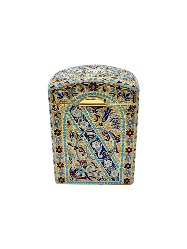 Russian silver gilt and cloisonné enamel tea caddy, Moscow, 1896 by Nikolai Alekseev. - image 4